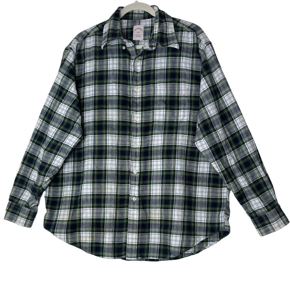 Brooks Brothers Flannel Button Down Shirt Men's Large‎ Plaid Excellent Cozy